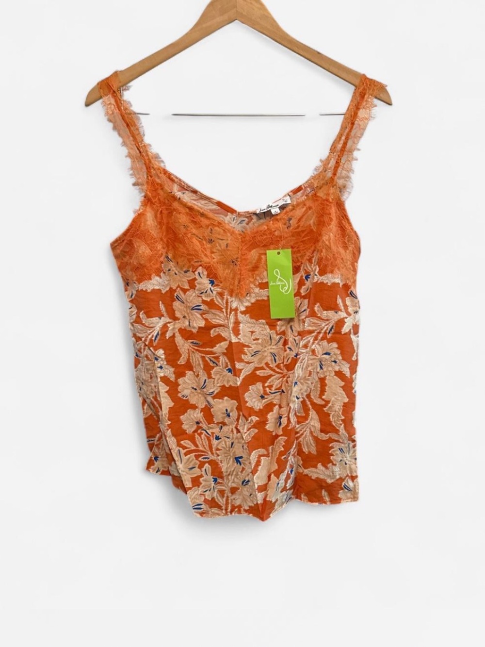 Sam Edelman Orange Floral Lace-Trim Tank top cottage core summer boho size S NWT